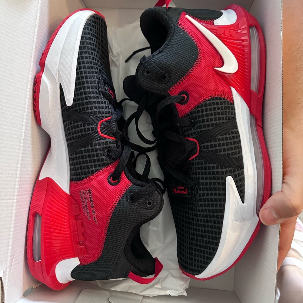 Nike Men’s Black and Red LeBron Witness VII Basketball Shoes